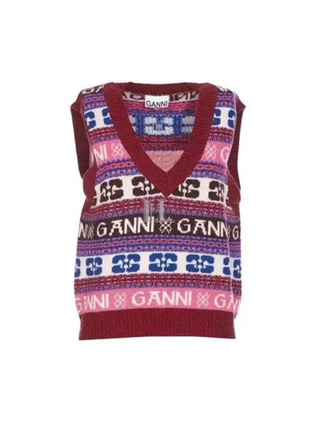 Logo Wool Mix Vest Red - GANNI - BALAAN 2