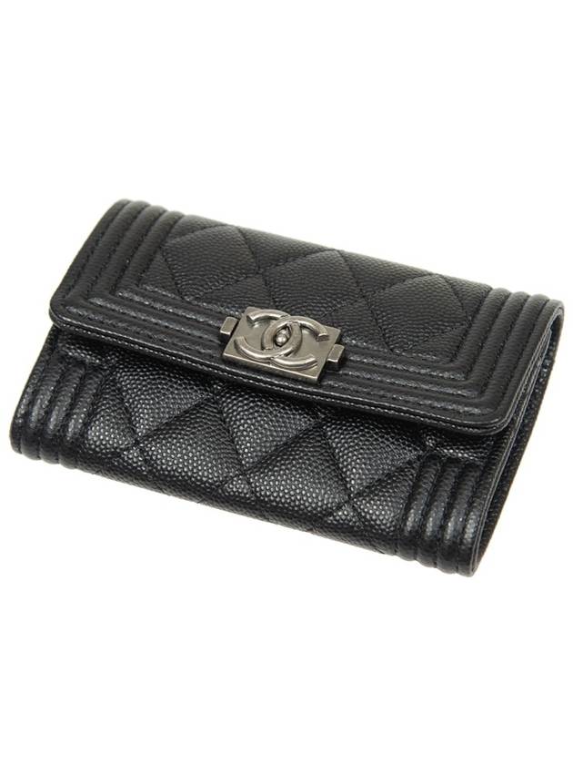 Boy  Flap Card Holder Grained Calfskin Ruthenium Black - CHANEL - BALAAN 5