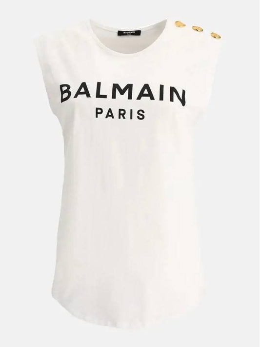 logo gold button sleeveless white - BALMAIN - BALAAN.