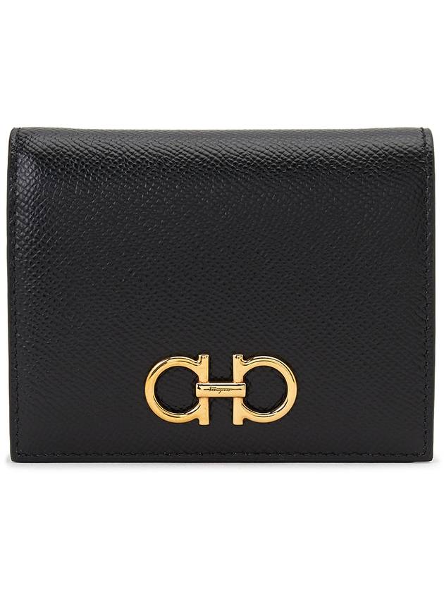 Gancini Compact Half Wallet Black - SALVATORE FERRAGAMO - BALAAN 2