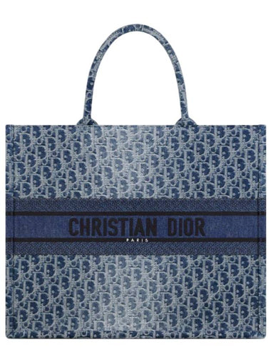 Logo Oblique Jacquard Large Book Tote Bag Blue - DIOR - BALAAN 1