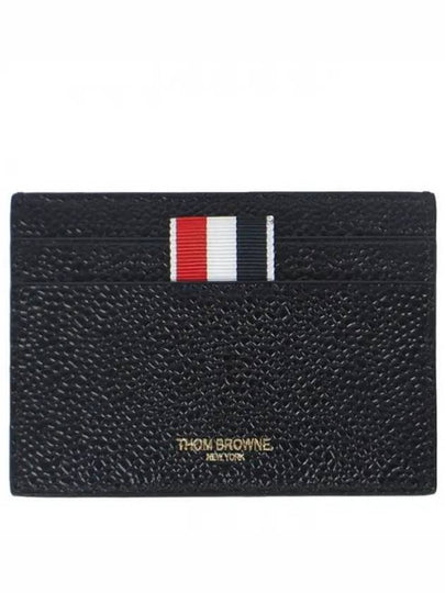 Stripe Note Compartment Pebble Grain Leather Card Wallet Black - THOM BROWNE - BALAAN 2