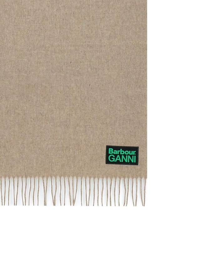 Ganni Logo Patch Fringe Lambswool Muffler Brown - BARBOUR - BALAAN 4