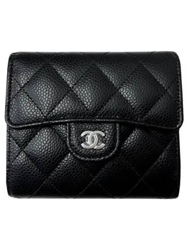 Small Classic Flap Wallet Grained Calfskin Silver Black - CHANEL - BALAAN 2