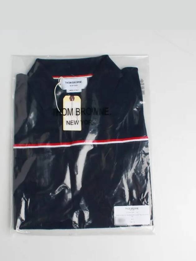 Three Stripes High Twist Rib Polo Shirt Navy - THOM BROWNE - BALAAN 8