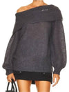 Women's Loose Fit Off Shoulder Knit Top Gray - GANNI - BALAAN.