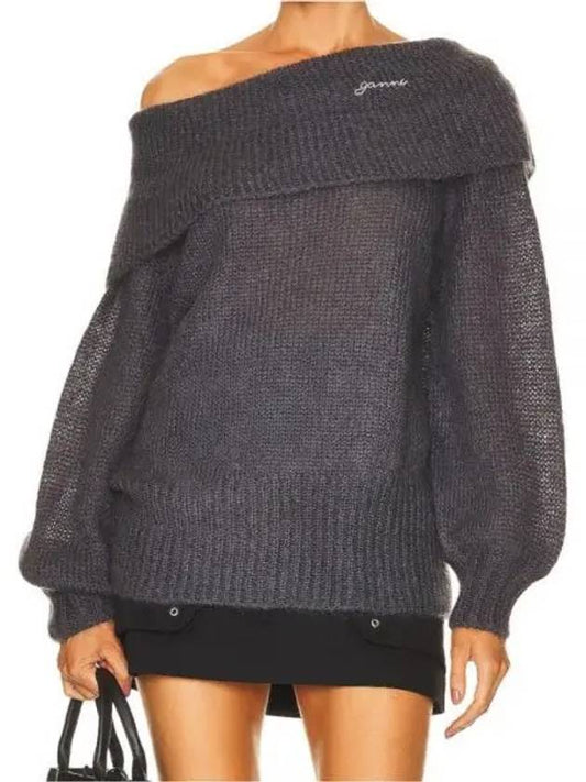 Women's Off Shoulder Knit Top Grey - GANNI - BALAAN 2