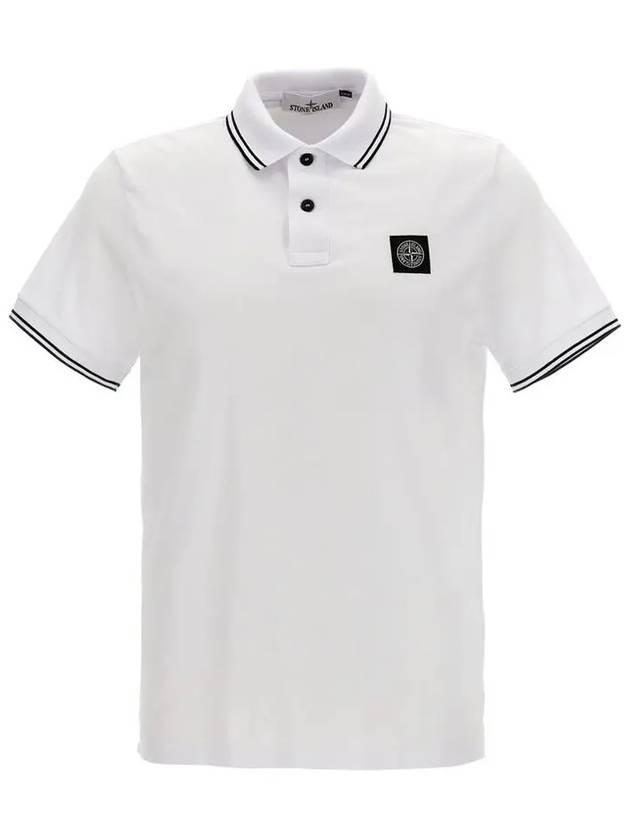 Stretch Cotton Pique Short Sleeve Polo Shirt White - STONE ISLAND - BALAAN 2