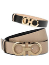 Salvatore Women's Gancini Gold Reversible Leather Belt Pink - SALVATORE FERRAGAMO - BALAAN.