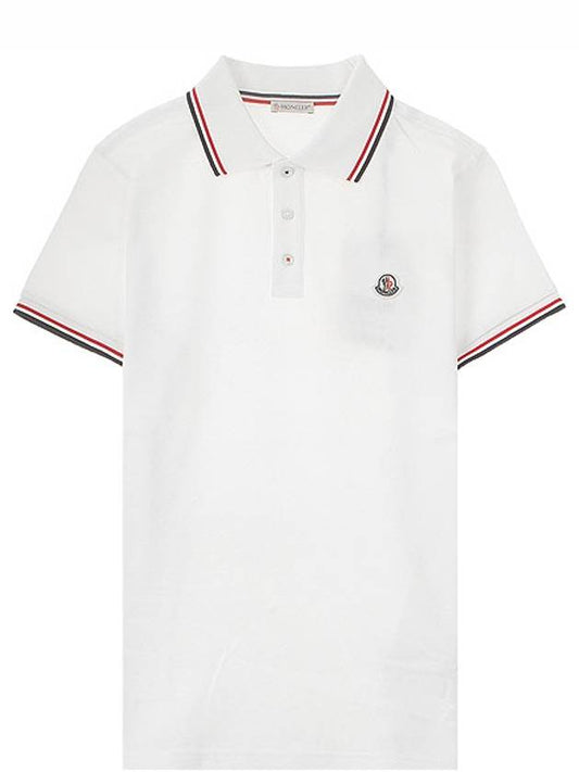Stripe Trimming Logo Short Sleeve Polo Shirt White - MONCLER - BALAAN 2