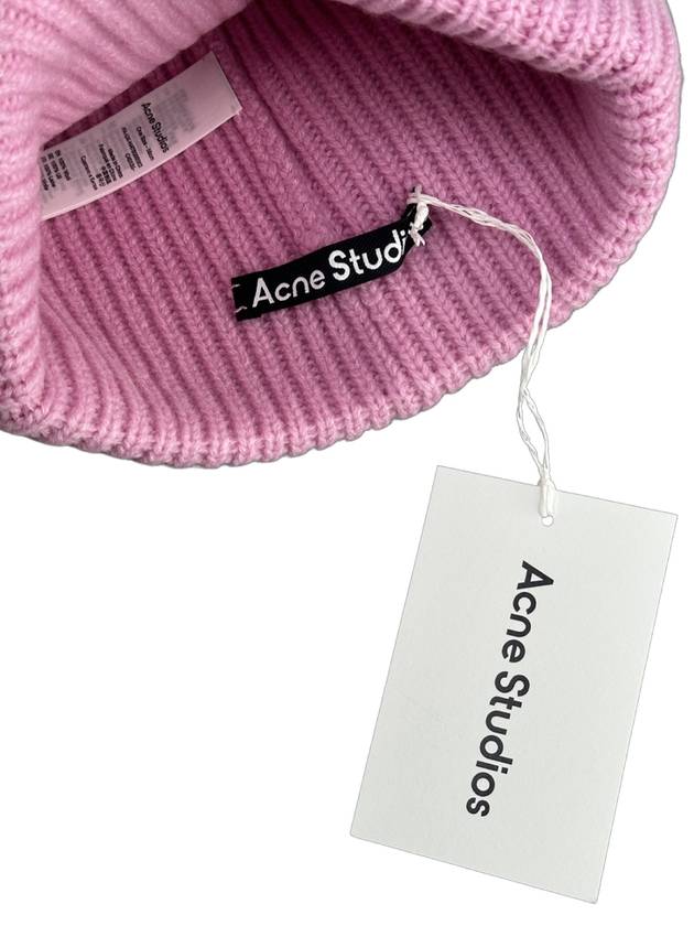 Face Patch Ribbed Wool Beanie Bubble Pink - ACNE STUDIOS - BALAAN 4