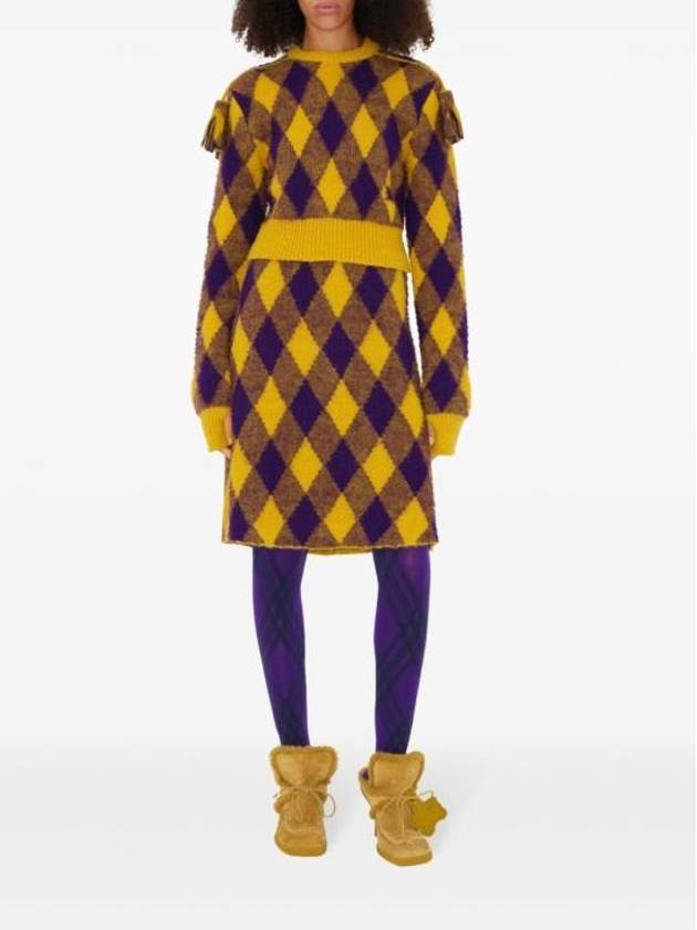 Argyle Check Pattern Knit A-Line Skirt Yellow - BURBERRY - BALAAN 5