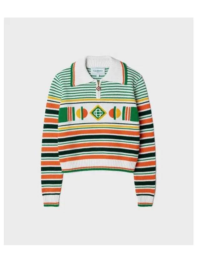 Women s Geometric Monogram Striped Jumper Green White Orange GEOMETRICAL GREENwhiteORANGE - CASABLANCA - BALAAN 1