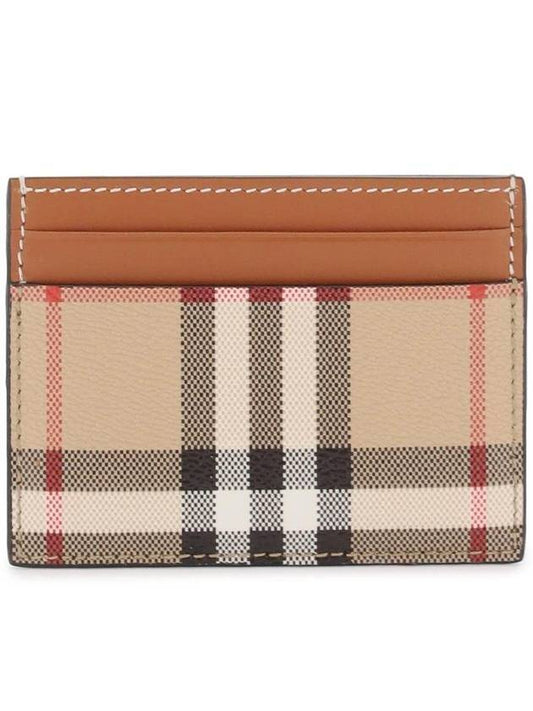 Check Print Leather Card Holder Beige - BURBERRY - BALAAN 1