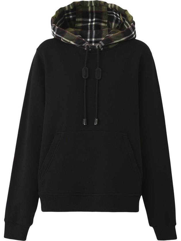 Women's Drawstring Check Hooded Top Black - BURBERRY - BALAAN 8