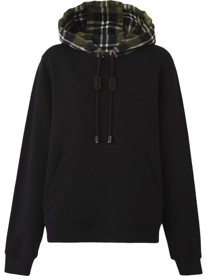 Women's Drawstring Check Hooded Top Black - BURBERRY - BALAAN 2