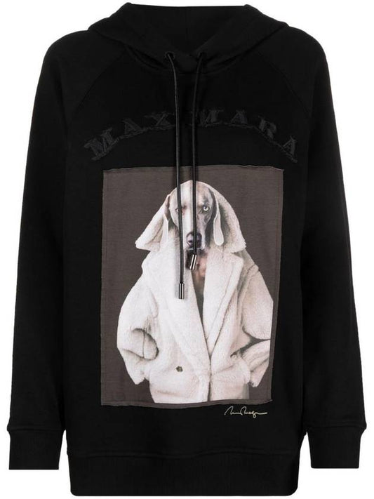 Lillo Graphic Print Cotton Hoodie Black - MAX MARA - BALAAN 1