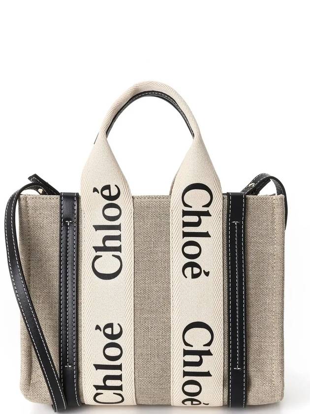 Woody Small Canvas Tote Bag Navy Beige - CHLOE - BALAAN 2