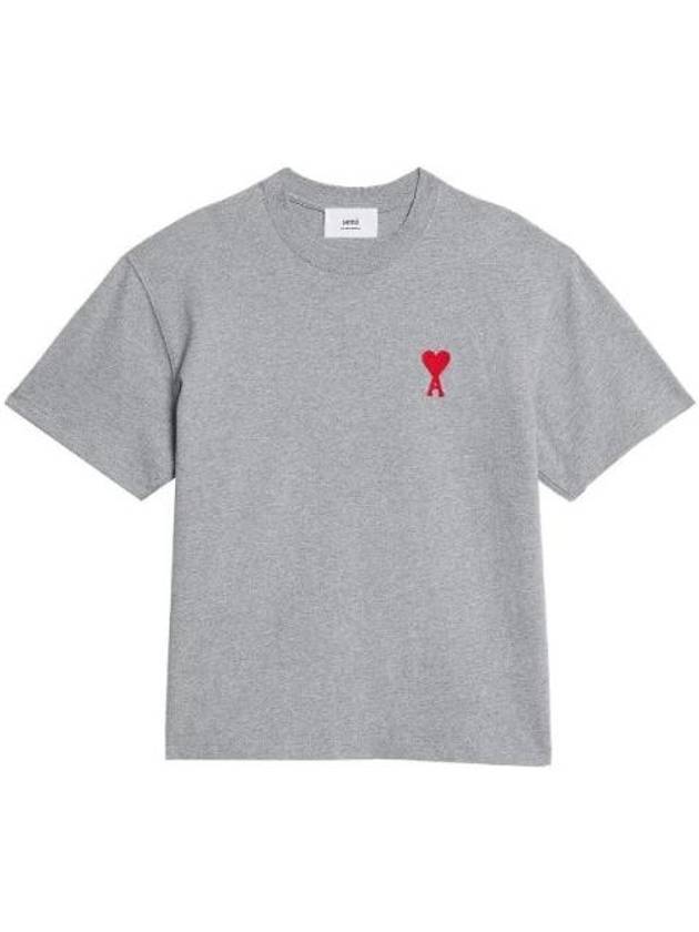 Heart Logo Cotton Jersey Short Sleeve T-Shirt Grey - AMI - BALAAN 1