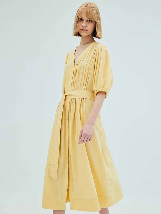 LINEN PLEATED DRESS YELLOW - OPENING SUNSHINE - BALAAN 3