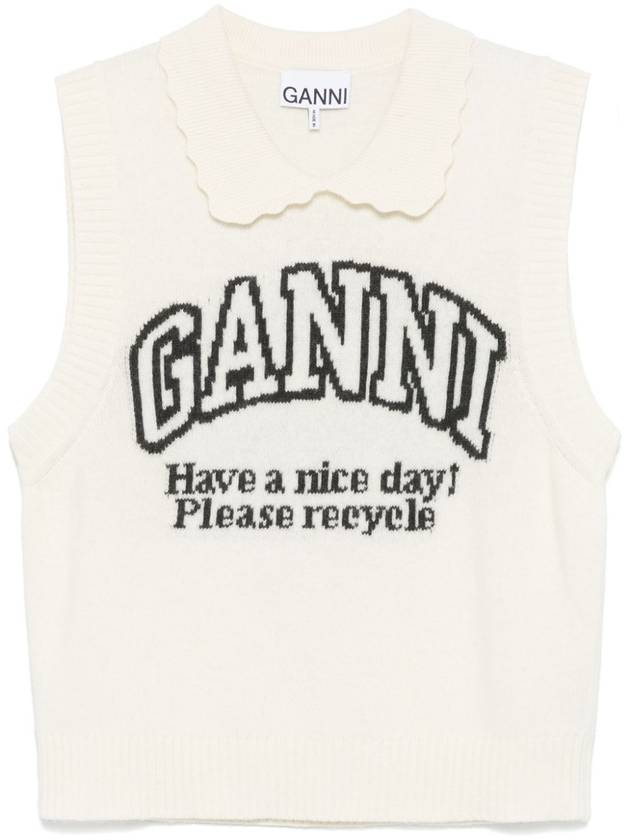 Women's Collar Neck Logo Knit Vest Ivory - GANNI - BALAAN 2