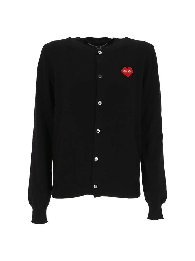 Mini Red Heart Wappen Wool Cardigan Black - COMME DES GARCONS - BALAAN 1