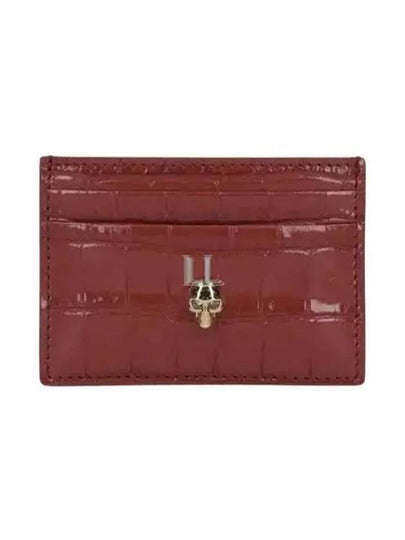 Gold Hardware Skull Crocodile Leather Card Wallet Red - ALEXANDER MCQUEEN - BALAAN 2