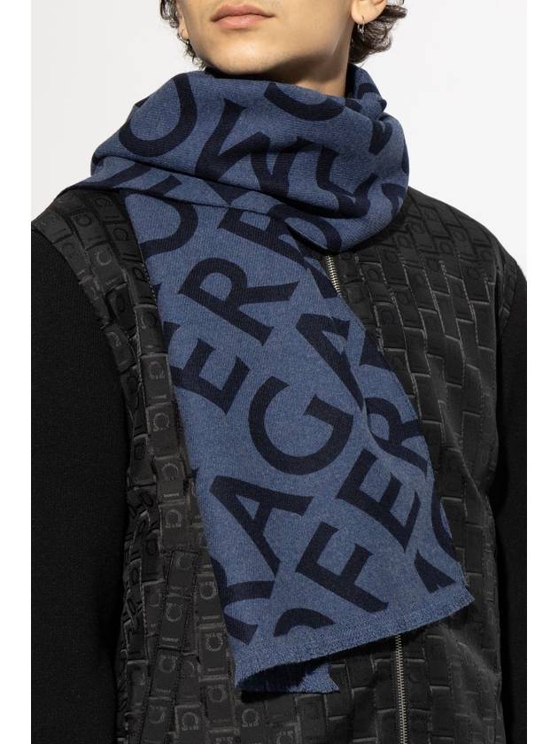 FERRAGAMO Wool Scarf With Monogram, Men's, Navy Blue - SALVATORE FERRAGAMO - BALAAN 2