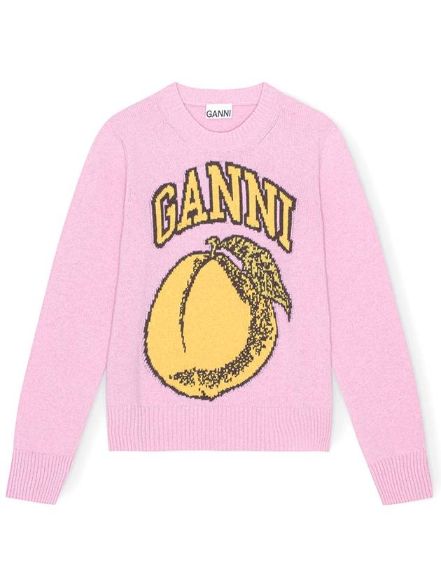 Graphic Peach Round Neck Pullover Knit Top Pink - GANNI - BALAAN 2