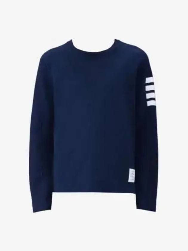 4-Bar Striped Cotton Long Sleeve T-Shirt Navy - THOM BROWNE - BALAAN 3