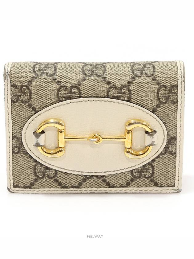 621887 GG Supreme Canvas White Leather Gold Plated Horsebit 1955 Card Case Wallet - GUCCI - BALAAN 1