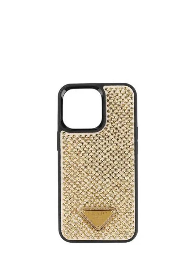 Triangle Logo Rhinestone Iphone 13 Pro Phone Case Gold - PRADA - BALAAN 2