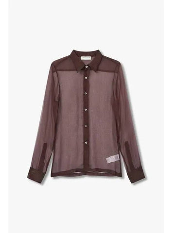 Men s Crinkled Silk Sheer Shirt Wine - DRIES VAN NOTEN - BALAAN 1