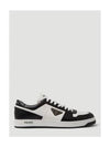 Men's Downtown Triangle Logo Leather Low Top Sneakers White Black - PRADA - BALAAN 2