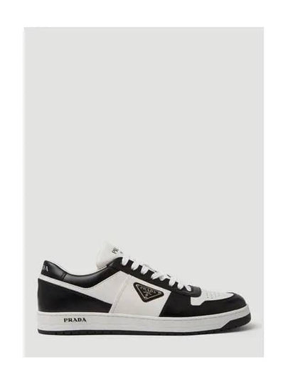 Men's Downtown Triangle Logo Leather Low Top Sneakers Black White - PRADA - BALAAN 2