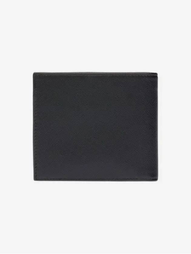 Men's Silver Hardware Logo Saffiano Half Wallet Black - PRADA - BALAAN 4