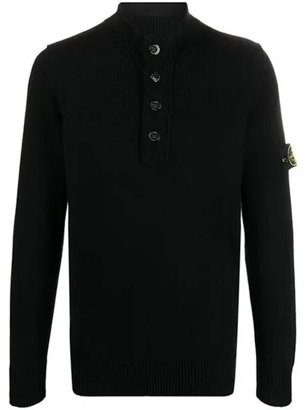 High Neck Half Button Lambswool Knit Top Black - STONE ISLAND - BALAAN 2