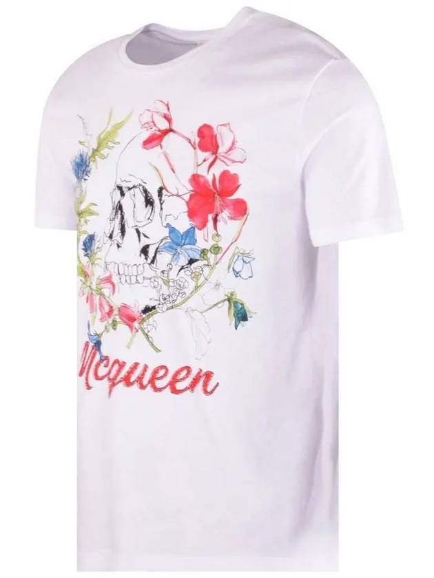 Botanical Skull Print Short Sleeve T-Shirt White - ALEXANDER MCQUEEN - BALAAN 5