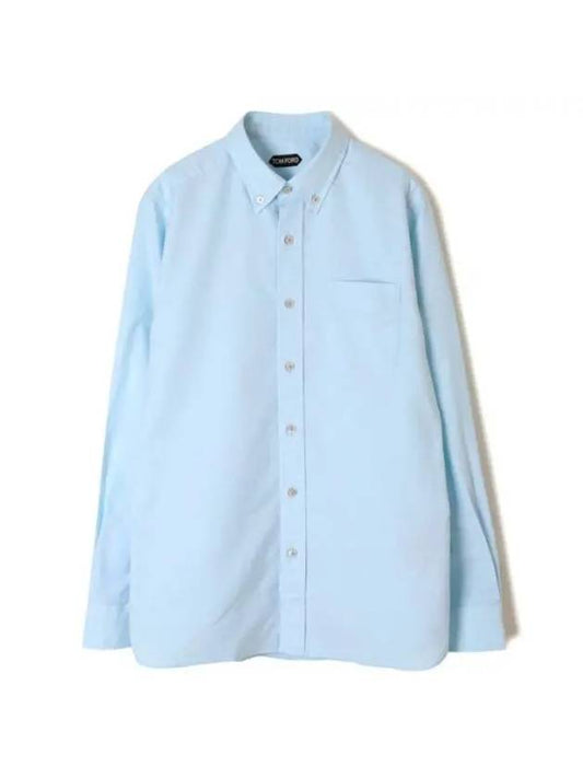 Washed Stretch Oxford Long Sleeve Shirt Blue - TOM FORD - BALAAN 1