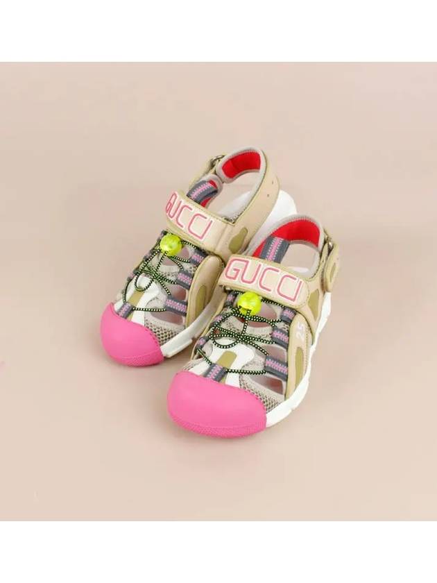 Velcro Strap Mesh Sandals Pink Beige - GUCCI - BALAAN 2