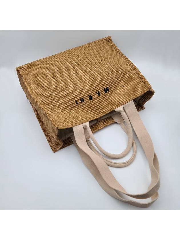 logo-embroidered raffia tote bag brown - MARNI - BALAAN.