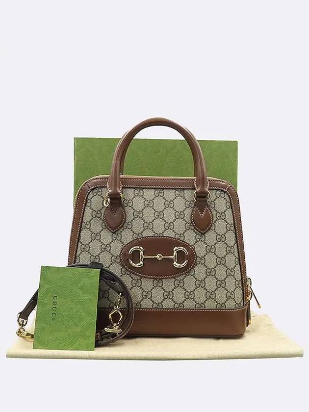 621220 GG Logo Canvas Brown Leather Gold Plated Horsebit 1955 Small Top Handle Bag Shoulder Strap 2WAY - GUCCI - BALAAN 1