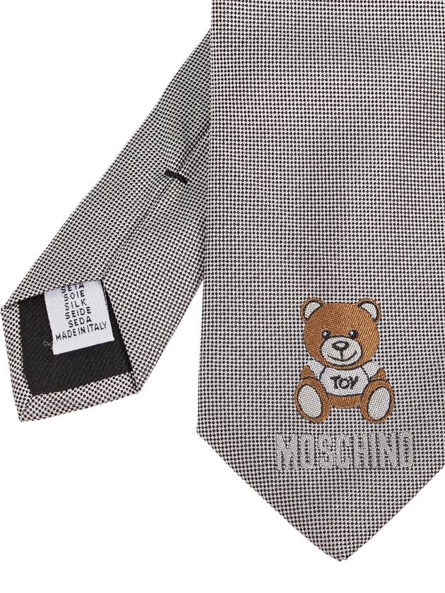 Moschino Silk Tie With Signature Bear Motif, Men's, Grey - MOSCHINO - BALAAN 4