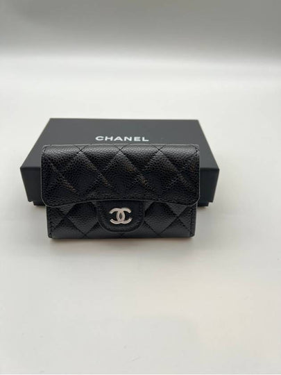 Classic Silver Logo Quilted Caviar Card Wallet Black - CHANEL - BALAAN 2