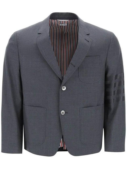 4 Bar Stripe Wool Jacket Dark Jacket - THOM BROWNE - BALAAN 1