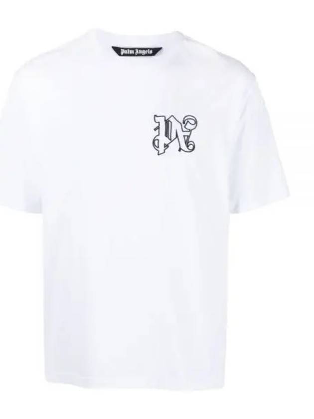 Men's Monogram Logo Print Short Sleeve T-Shirt White - PALM ANGELS - BALAAN 2