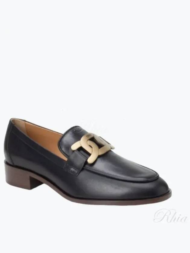 Women's Gold Logo Chain Leather Loafers Black - TOD'S - BALAAN 2