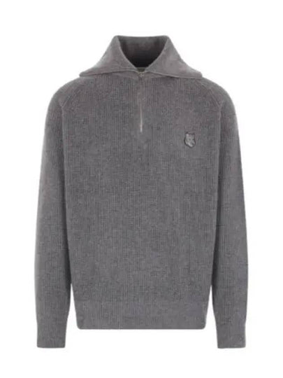 Fox Head Patch Half Zip Up Knit Top Grey - MAISON KITSUNE - BALAAN 2