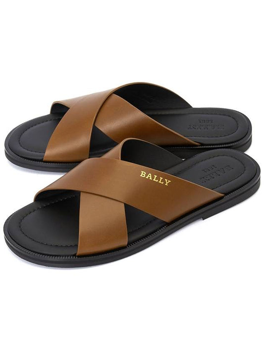 Jair Cross Strap Slider Sandals Brown - BALLY - BALAAN 2