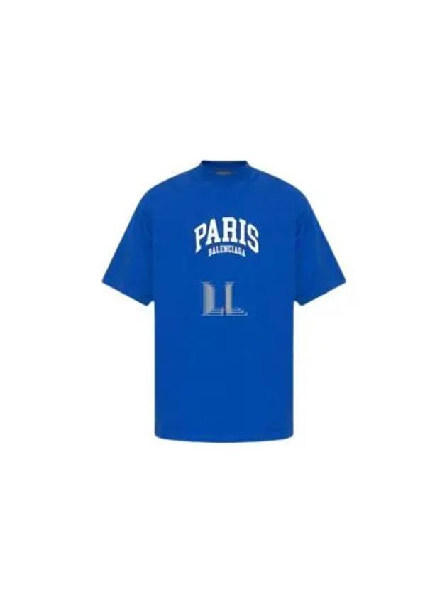 Paris Logo Medium Fit Short Sleeve T-shirt Blue - BALENCIAGA - BALAAN 2